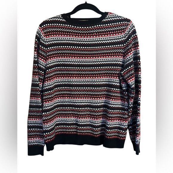 Croft & Barrow Ladies Red Black Cardigan Button Sweater Fair Isle. Size Large - Picture 3 of 7